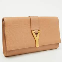 مملوكة مسبقًا Yves Saint Laurent Beige Leather Y Line Flap Clutch