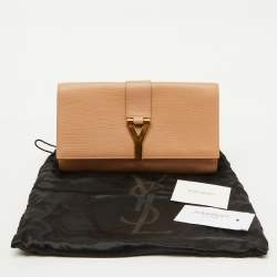 مملوكة مسبقًا Yves Saint Laurent Beige Leather Y Line Flap Clutch