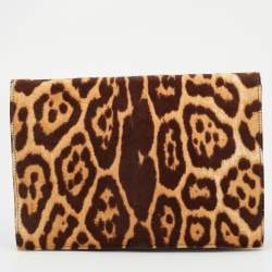 Yves Saint Laurent Brown Leopard Print Calf Hair Envelope Clutch