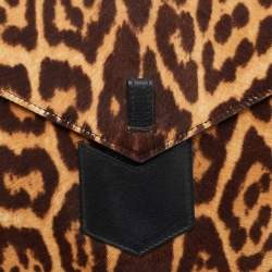 Yves Saint Laurent Brown Leopard Print Calf Hair Envelope Clutch