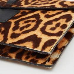 Yves Saint Laurent Brown Leopard Print Calf Hair Envelope Clutch