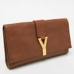 Pre Owned Yves Saint Laurent Brown Leather Ligne Y Clutch