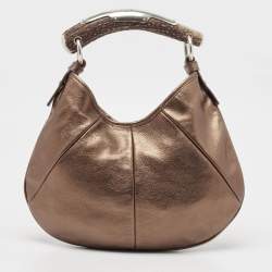 Pre Owned Yves Saint Laurent Bronze Leather Mini Mombasa Hobo