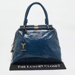 Pre Owned Yves Saint Laurent Teal Blue Patent Leather Medium Majorelle Satchel