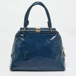 Pre Owned Yves Saint Laurent Teal Blue Patent Leather Medium Majorelle Satchel