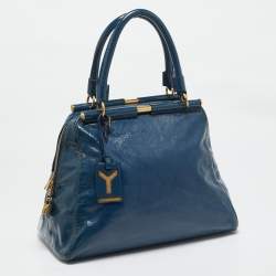 Pre Owned Yves Saint Laurent Teal Blue Patent Leather Medium Majorelle Satchel