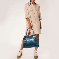Pre Owned Yves Saint Laurent Teal Blue Patent Leather Medium Majorelle Satchel