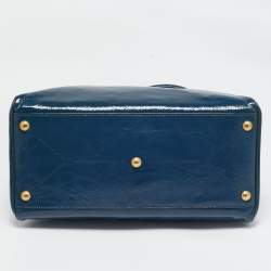 Pre Owned Yves Saint Laurent Teal Blue Patent Leather Medium Majorelle Satchel