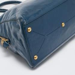 Pre Owned Yves Saint Laurent Teal Blue Patent Leather Medium Majorelle Satchel