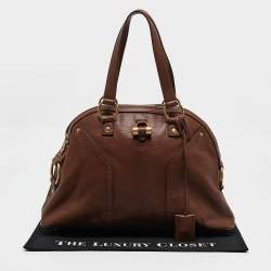 مملوكة مسبقًا حقيبة موس كبيرة من الجلد البني إيف سان لوران