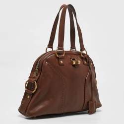 مملوك�ة مسبقًا حقيبة موس كبيرة من الجلد البني إيف سان لوران