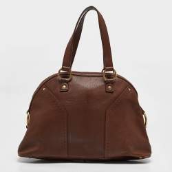 مملوكة مسبقًا حقيبة موس كبيرة من الجلد البني إيف سان لوران