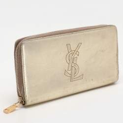 Yves Saint Laurent Metallic Leather Belle De Jour Zip Around Wallet