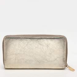 Yves Saint Laurent Metallic Leather Belle De Jour Zip Around Wallet