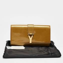 Pre Owned Yves Saint Laurent Gold Patent Leather Y-Ligne Flap Clutch
