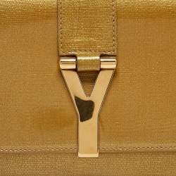 Pre Owned Yves Saint Laurent Gold Patent Leather Y-Ligne Flap Clutch