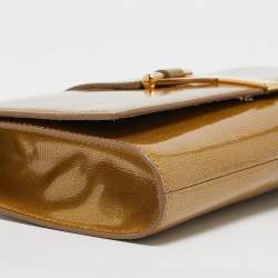 Pre Owned Yves Saint Laurent Gold Patent Leather Y-Ligne Flap Clutch