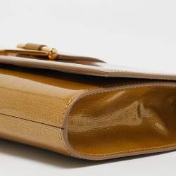 Pre Owned Yves Saint Laurent Gold Patent Leather Y-Ligne Flap Clutch