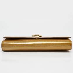 Pre Owned Yves Saint Laurent Gold Patent Leather Y-Ligne Flap Clutch
