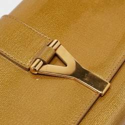 Pre Owned Yves Saint Laurent Gold Patent Leather Y-Ligne Flap Clutch