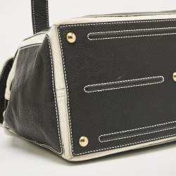Yves Saint Laurent Black/White Leather and Fabric Muse Two Bag