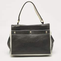 Yves Saint Laurent Black/White Leather and Fabric Muse Two Bag
