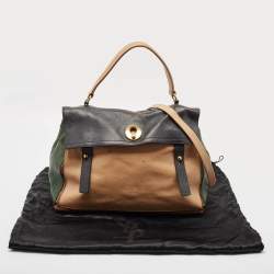 Yves Saint Laurent Tricolor Leather and Suede Large Muse Two Top Handle Bag