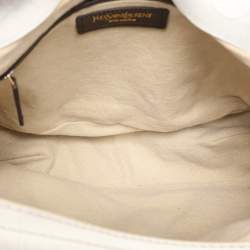 Pre Owned Yves Saint Laurent White Nubuck Croc Embossed Leather Capri Flap Shoulder Bag