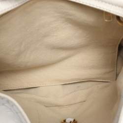 Pre Owned Yves Saint Laurent White Nubuck Croc Embossed Leather Capri Flap Shoulder Bag