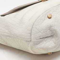 Pre Owned Yves Saint Laurent White Nubuck Croc Embossed Leather Capri Flap Shoulder Bag