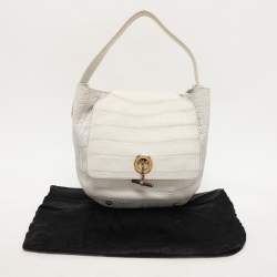 Pre Owned Yves Saint Laurent White Nubuck Croc Embossed Leather Capri Flap Shoulder Bag