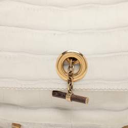 Pre Owned Yves Saint Laurent White Nubuck Croc Embossed Leather Capri Flap Shoulder Bag