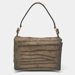 Yves Saint Laurent Grey Croc Embossed Nubuck Leather Shoulder Bag