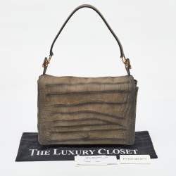Yves Saint Laurent Grey Croc Embossed Nubuck Leather Shoulder Bag