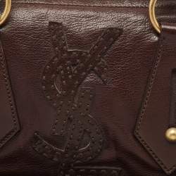 Pre Owned Yves Saint Laurent Dark Brown Leather Logo Boston Bag