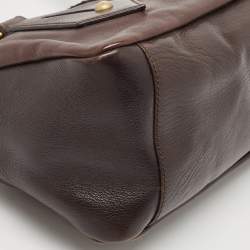 Pre Owned Yves Saint Laurent Dark Brown Leather Logo Boston Bag