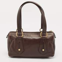 Pre Owned Yves Saint Laurent Dark Brown Leather Logo Boston Bag