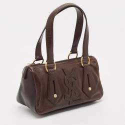 Pre Owned Yves Saint Laurent Dark Brown Leather Logo Boston Bag