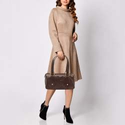 Pre Owned Yves Saint Laurent Dark Brown Leather Logo Boston Bag