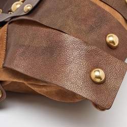 Yves Saint Laurent Two Tone Brown Suede and Leather Rive Gauche Shoulder Bag