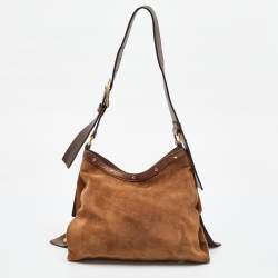 Yves Saint Laurent Two Tone Brown Suede and Leather Rive Gauche Shoulder Bag