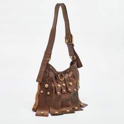 Yves Saint Laurent Two Tone Brown Suede and Leather Rive Gauche Shoulder Bag