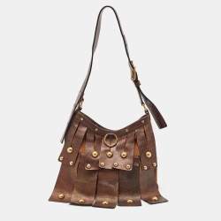 Yves Saint Laurent Two Tone Brown Suede and Leather Rive Gauche Shoulder Bag
