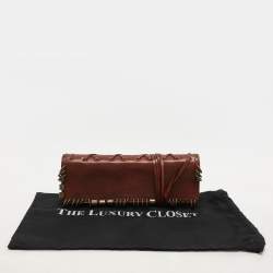 Pre Owned Yves Saint Laurent Brown Leather Ring Studded Clutch