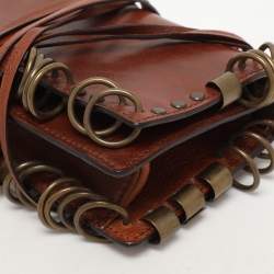 Pre Owned Yves Saint Laurent Brown Leather Ring Studded Clutch