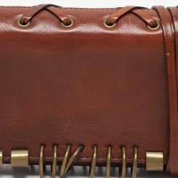 Pre Owned Yves Saint Laurent Brown Leather Ring Studded Clutch