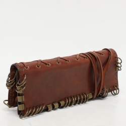 Pre Owned Yves Saint Laurent Brown Leather Ring Studded Clutch