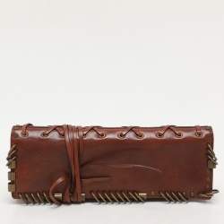 Pre Owned Yves Saint Laurent Brown Leather Ring Studded Clutch