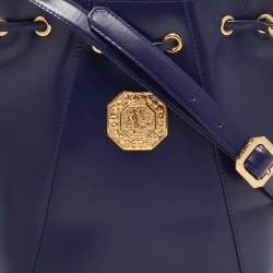 Yves Saint Laurent Blue Leather Vintage Drawstring Bucket Bag