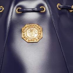 Yves Saint Laurent Blue Leather Vintage Drawstring Bucket Bag